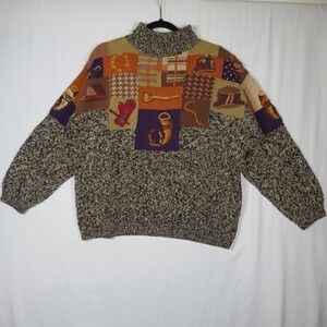 Roberta Frost Hand-Knitted Cotton‎ Patchwork Sweater Western Cowboycore Large